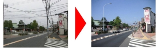 川崎街道の無電柱化前後の比較